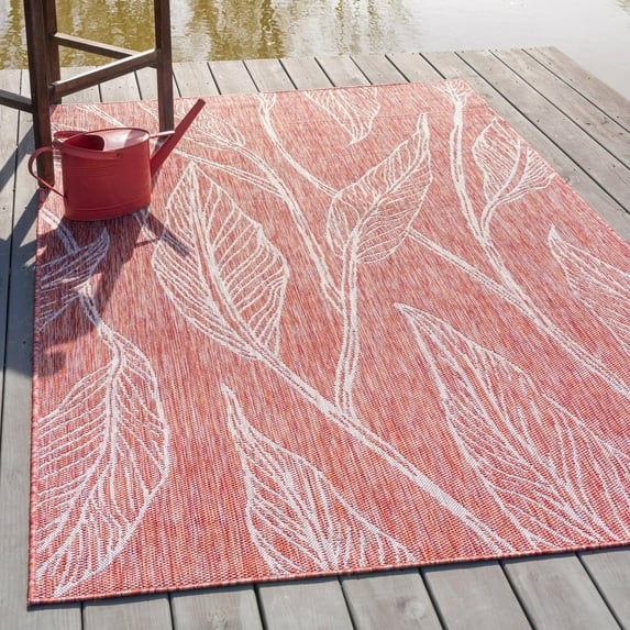 Unique Loom Outdoor Botanical Collection Area Rug - Leaf (8' x 11' 4" Rectangle Rust Red/Gray)