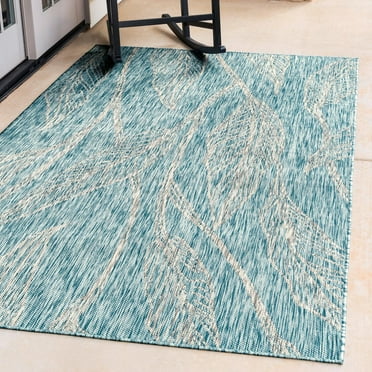 Unique Loom Outdoor Botanical Collection Area Rug - Leaf (9' x 12' 2" Rectangle Light Aqua/Ivory)