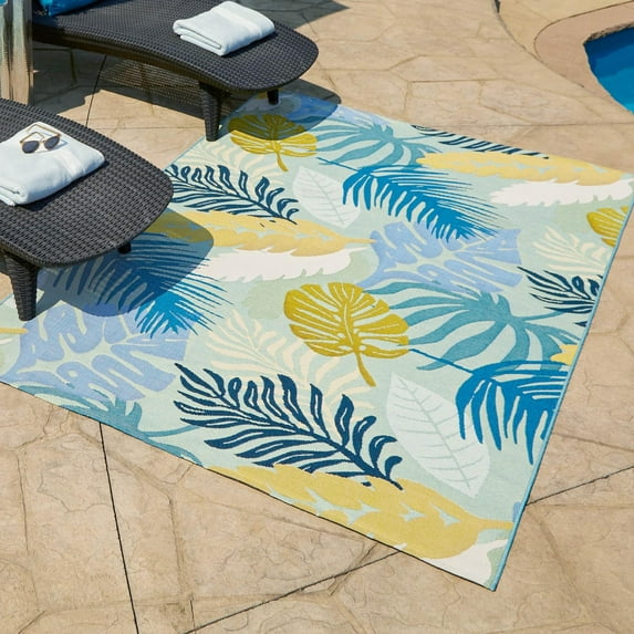 Unique Loom Outdoor Botanical Collection Area Rug - Limahuli (5' 3" x 8' Rectangle Multi/Blue)