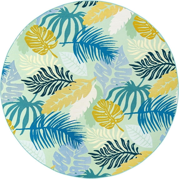 Unique Loom Outdoor Botanical Collection Area Rug - Limahuli (7' 10" Round Multi/Blue)
