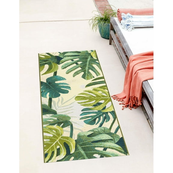 Unique Loom Outdoor Botanical Collection Area Rug - Longwood (2' 7" x 7' 1" Runner Green/Olive)