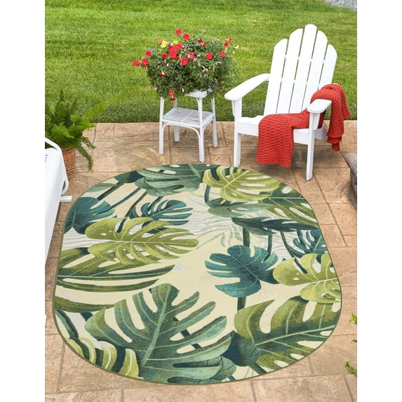 Unique Loom Outdoor Botanical Collection Area Rug - Longwood (5' 3" x 8' Oval Green/Olive)