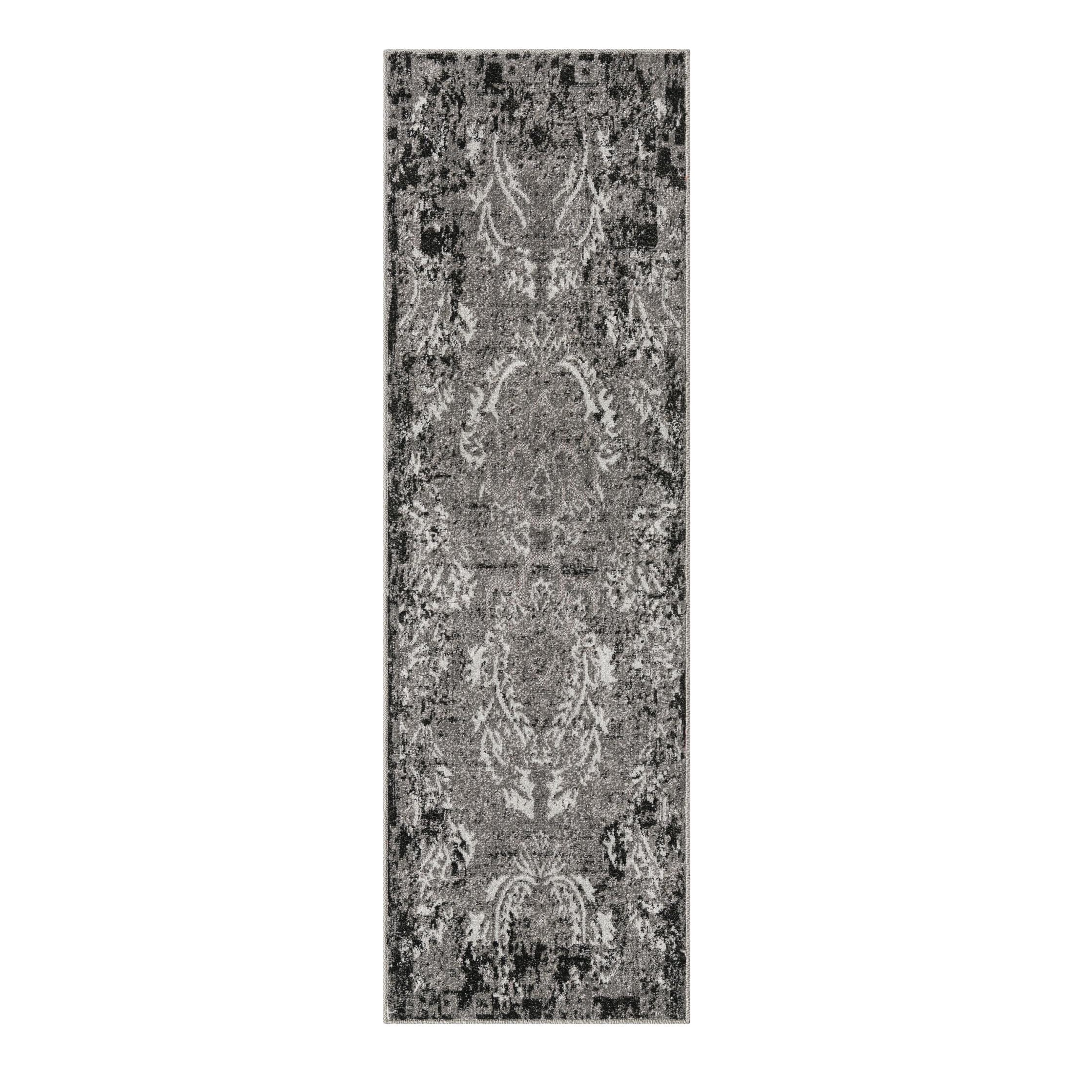 Light Gray Modern Botanical Outdoor Runner Rug - 2' x 6'