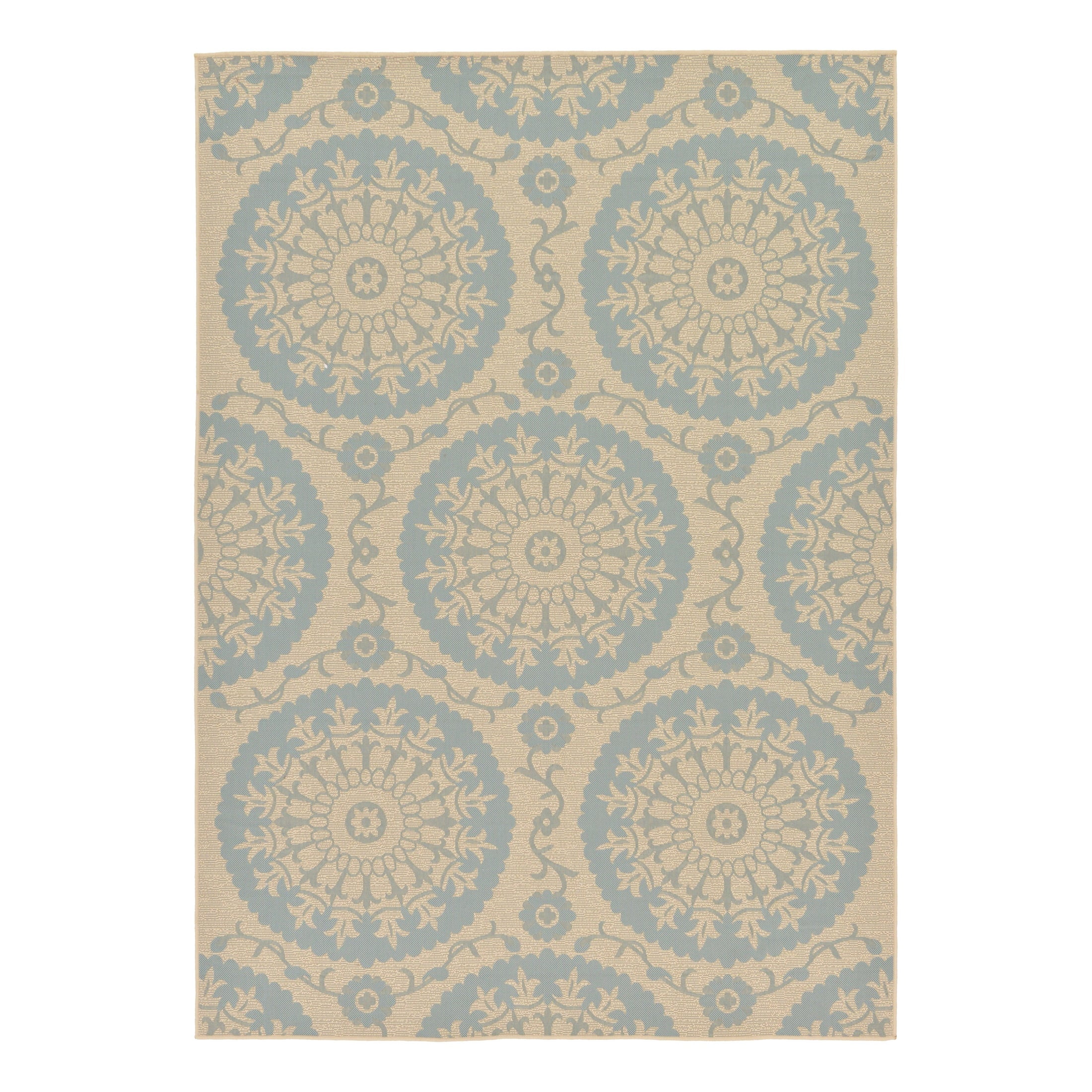 Elysian Light Blue & Beige Abstract Outdoor Rug - 7' x 10' Synthetic Rectangular
