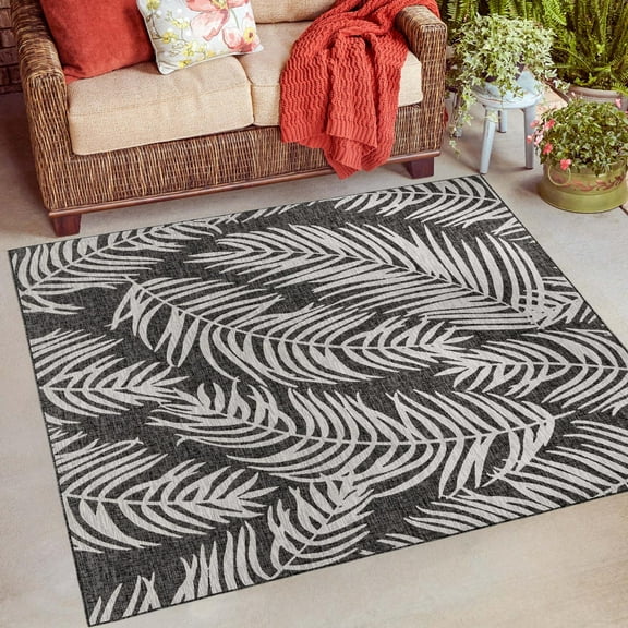 Unique Loom Outdoor Botanical Collection Area Rug - Palm (13' 1" Square Charcoal/Ivory)