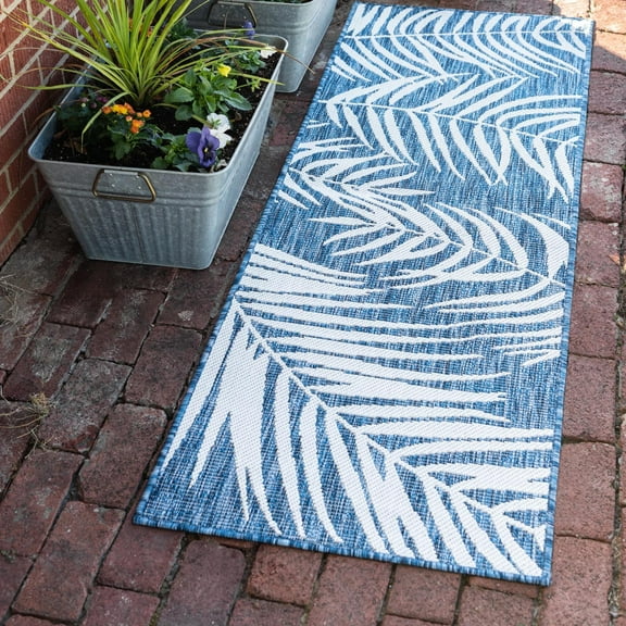Unique Loom Outdoor Botanical Collection Area Rug - Palm (2' x 6' 1" Runner Blue/Navy Blue)