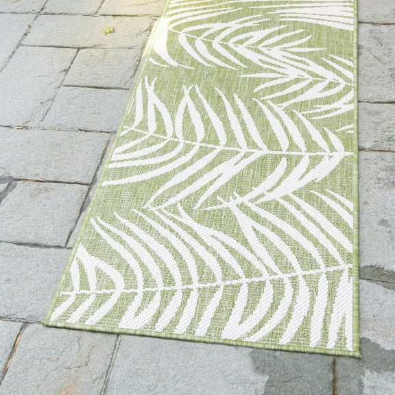 Unique Loom Outdoor Botanical Collection Area Rug - Palm (2' x 6' 1" Runner Green/Ivory)