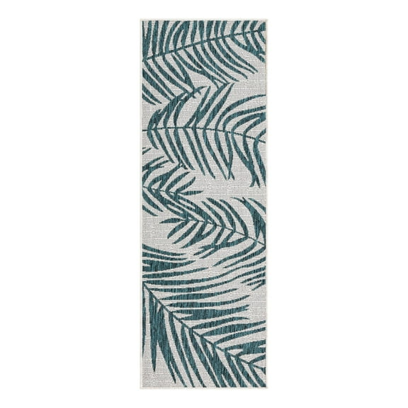 Unique Loom Outdoor Botanical Collection Area Rug - Palm (2' x 6' 1" Runner Teal Ivory)