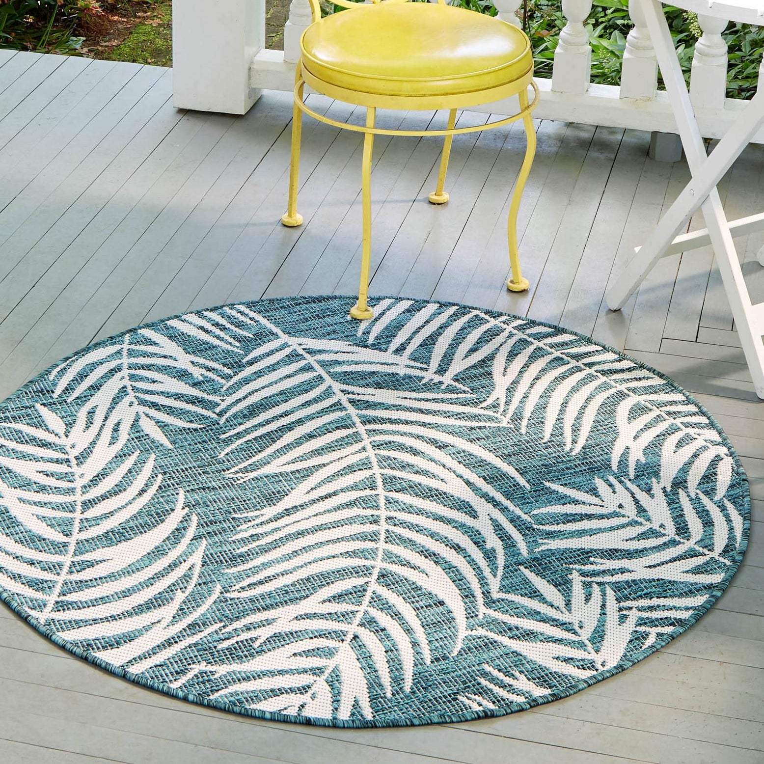 Unique Loom Outdoor Botanical Collection Area Rug - Palm (5' 3" Round ...