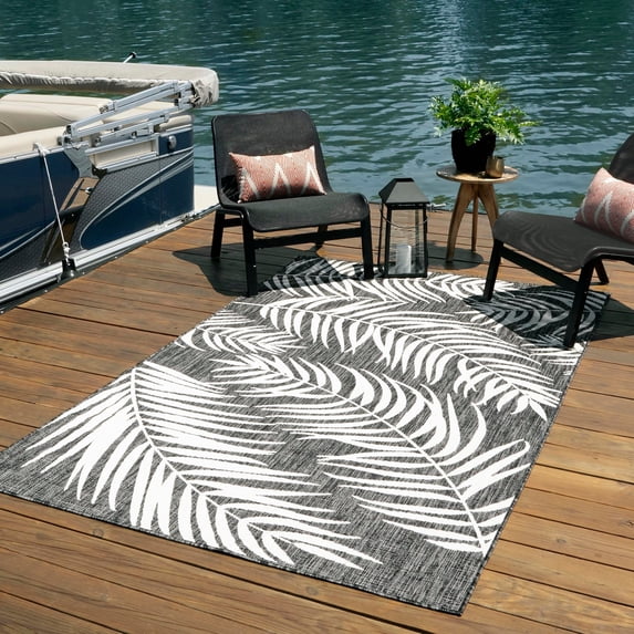 Unique Loom Outdoor Botanical Collection Area Rug - Palm (7' 10" x 10' Rectangle Charcoal/Ivory)