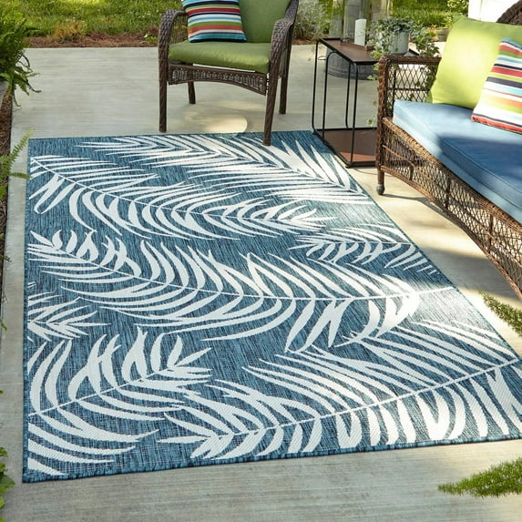 Unique Loom Outdoor Botanical Collection Area Rug - Palm (7' 10" x 10' Rectangle Teal/Ivory)