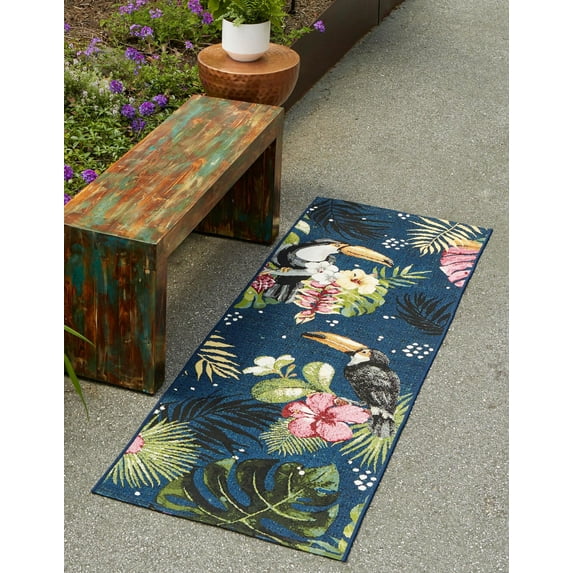 Unique Loom Outdoor Botanical Collection Area Rug - Phipps (2' x 6' Runner Multi/Blue)