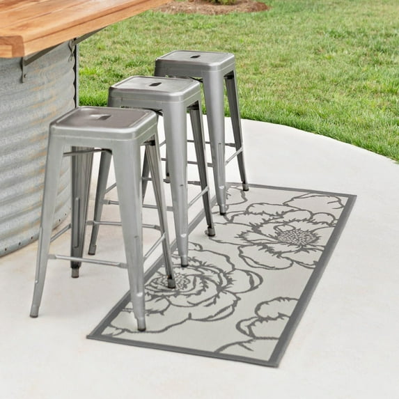 Unique Loom Outdoor Botanical Collection Area Rug - Rose (2' 2" x 6' Runner Gray/Silver)