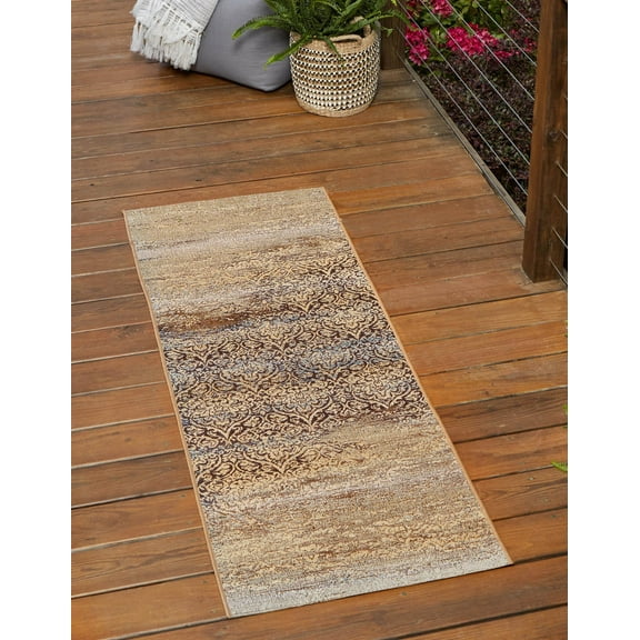Unique Loom Outdoor Botanical Collection Area Rug - Transitional (2' 7" x 5' 3" Runner Beige/Blue)