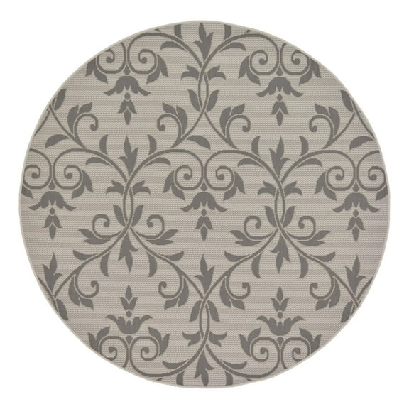 Unique Loom Outdoor Botanical Collection Area Rug - Victorian (6' Round Gray/Silver)