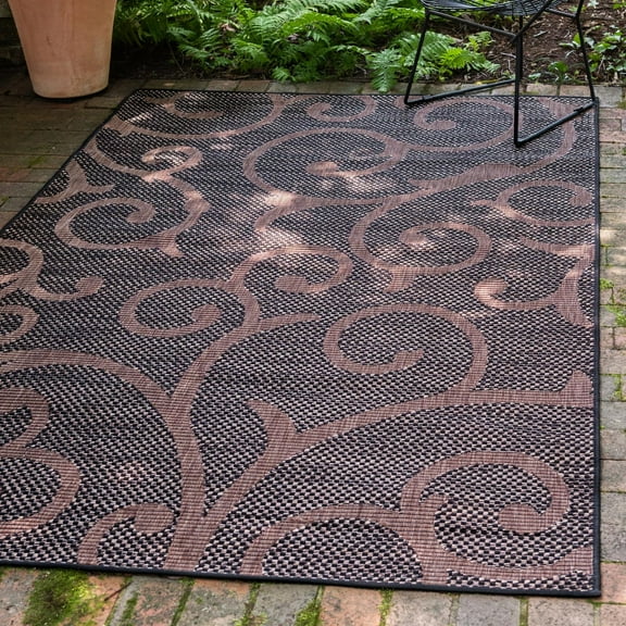Unique Loom Outdoor Botanical Collection Area Rug - Vine (4' 1" x 6' 1" Rectangle Chocolate Brown/Black)