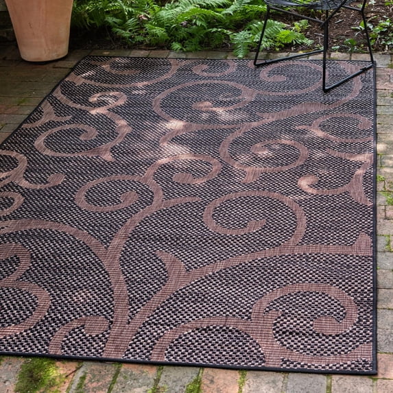 Unique Loom Outdoor Botanical Collection Area Rug - Vine (5' 1" x 8' Rectangle Chocolate Brown/Black)