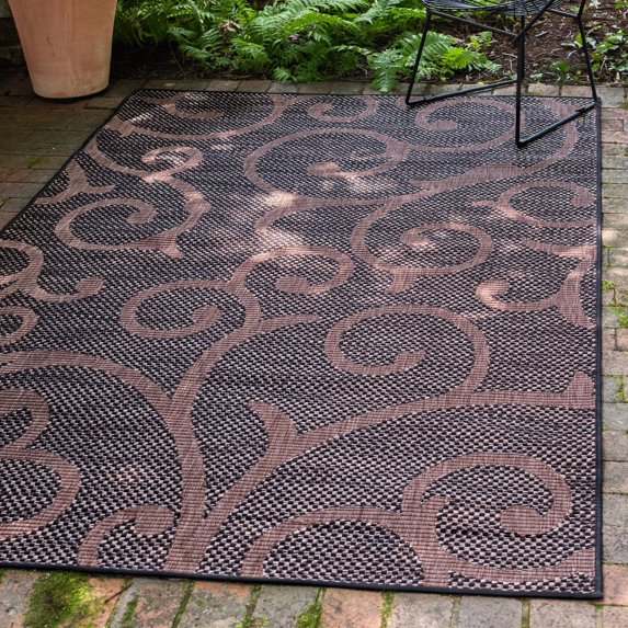 Unique Loom Outdoor Botanical Collection Area Rug - Vine (9' x 12' 2" Rectangle Chocolate Brown/Black)