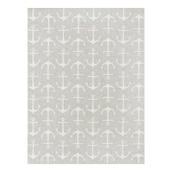 Unique Loom Outdoor Coastal Collection Area Rug - Ahoy (10' x 13' 1" Rectangle Gray/Ivory)