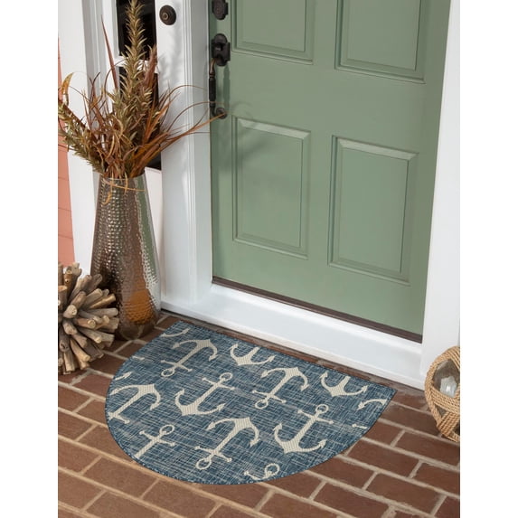 Unique Loom Outdoor Coastal Collection Area Rug - Ahoy (2' 7" x 4' 1" Hearth Blue/Ivory)