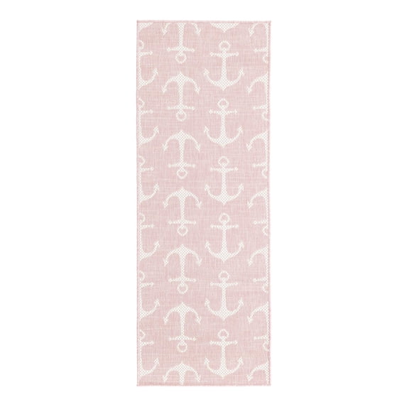 Unique Loom Outdoor Coastal Collection Area Rug - Ahoy (2' x 6' 1" Runner Pink/Ivory)