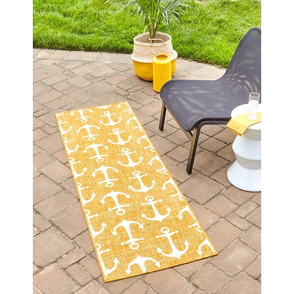 Unique Loom Outdoor Coastal Collection Area Rug - Ahoy (2' x 6' Runner Yellow)
