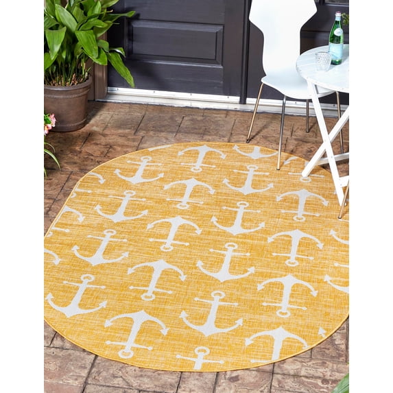 Unique Loom Outdoor Coastal Collection Area Rug - Ahoy (3' 3" x 5' 3" Oval Yellow)