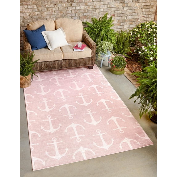 Unique Loom Outdoor Coastal Collection Area Rug - Ahoy (3' 3" x 5' 3" Rectangle Pink/Ivory)