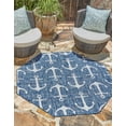 thumbnail image 1 of Unique Loom Outdoor Coastal Collection Area Rug - Ahoy (5' 3" Octagon Blue/Ivory), 1 of 7