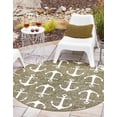 thumbnail image 1 of Unique Loom Outdoor Coastal Collection Area Rug - Ahoy (5' 3" Round Green/Ivory), 1 of 7
