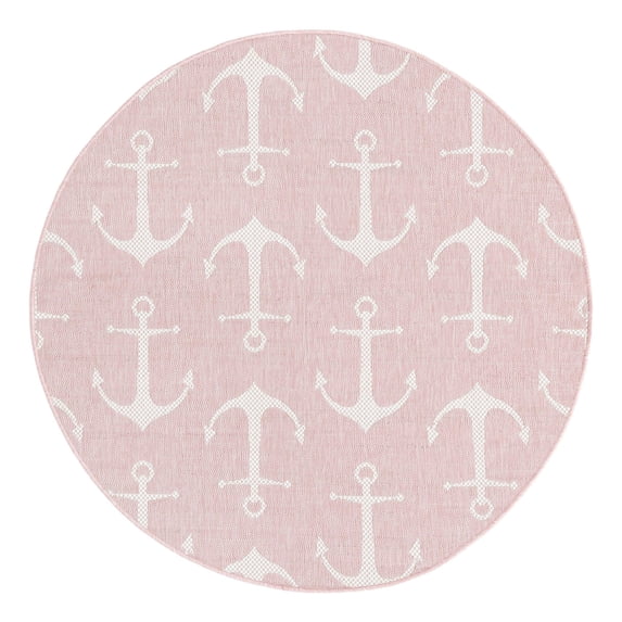 Unique Loom Outdoor Coastal Collection Area Rug - Ahoy (5' 3" Round Pink/Ivory)