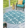 thumbnail image 1 of Unique Loom Outdoor Coastal Collection Area Rug - Ahoy (5' 3" Round Teal/Ivory), 1 of 6