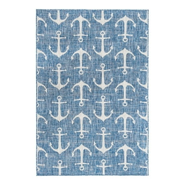 Unique Loom Outdoor Coastal Collection Area Rug - Ahoy (5' 3" x 8' Rectangle Blue/Ivory)
