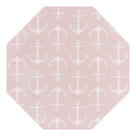Unique Loom Outdoor Coastal Collection Area Rug - Ahoy (7' 10" Octagon Pink/Ivory)