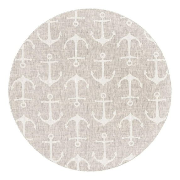 Unique Loom Outdoor Coastal Collection Area Rug - Ahoy (7' 10" Round Gray/Ivory)