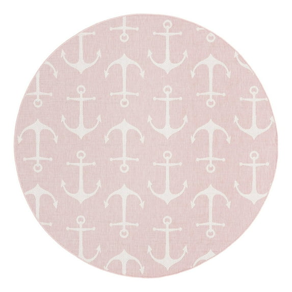 Unique Loom Outdoor Coastal Collection Area Rug - Ahoy (7' 10" Round Pink/Ivory)