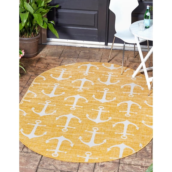 Unique Loom Outdoor Coastal Collection Area Rug - Ahoy (7' 10" x 10' Oval Yellow)