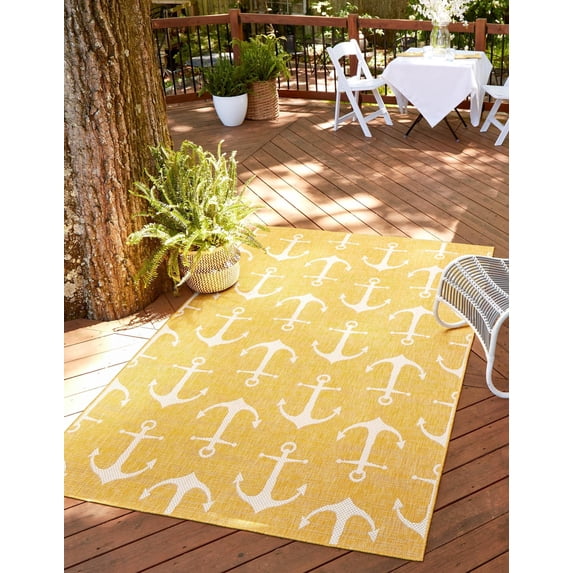 Unique Loom Outdoor Coastal Collection Area Rug - Ahoy (7' 10" x 11' Rectangle Yellow)