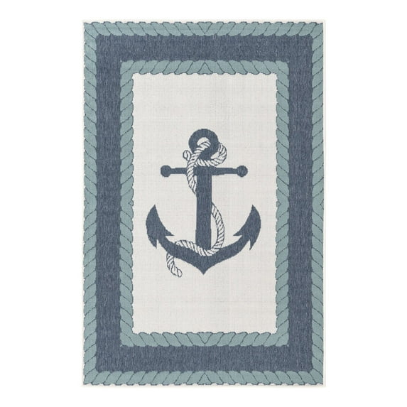 Unique Loom Outdoor Coastal Collection Area Rug - Anchor (4' x 6' Rectangle Navy Blue/Light Blue)
