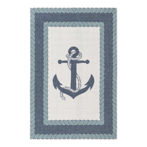 Unique Loom Outdoor Coastal Collection Area Rug - Anchor (4' x 6' Rectangle Navy Blue/Light Blue)