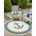 thumbnail image 1 of Unique Loom Outdoor Coastal Collection Area Rug - Anchor (5' 3" Round Navy Blue/Light Blue), 1 of 9