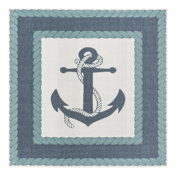 Unique Loom Outdoor Coastal Collection Area Rug - Anchor (7' 10" Square Navy Blue/Light Blue)