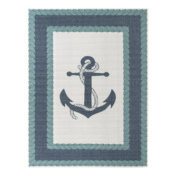 Unique Loom Outdoor Coastal Collection Area Rug - Anchor (7' 10" x 10' Rectangle Navy Blue/Light Blue)
