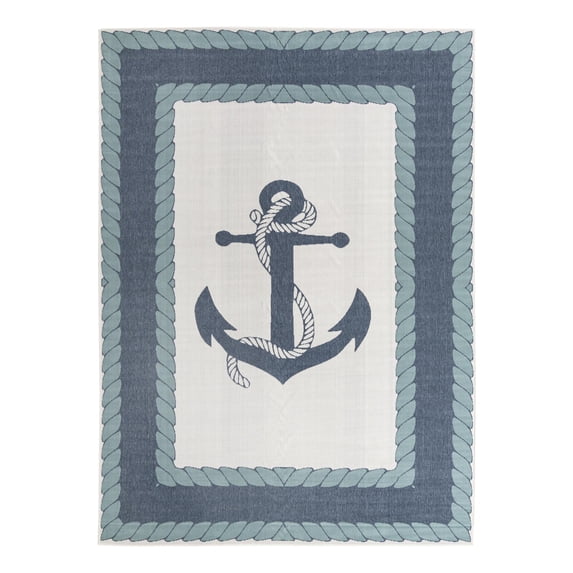 Unique Loom Outdoor Coastal Collection Area Rug - Anchor (9' x 12' Rectangle Navy Blue/Light Blue)