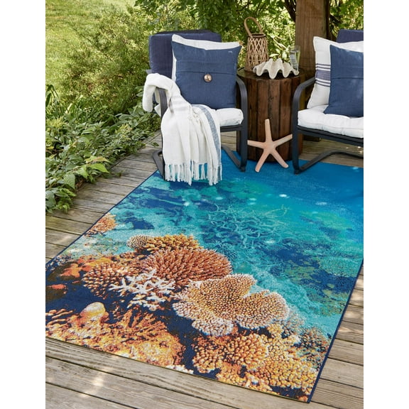 Unique Loom Outdoor Coastal Collection Area Rug - Ariel (2' x 3' Rectangle Multi/Ivory)