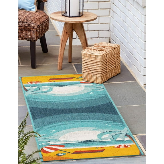 Unique Loom Outdoor Coastal Collection Area Rug - Beach Day (2' x 6' 1" Runner Multi/Navy Blue)