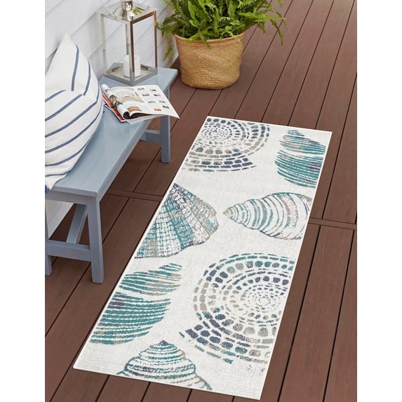 Unique Loom Outdoor Coastal Collection Area Rug - Bodrum (2' x 6' Runner Ivory/Navy Blue)