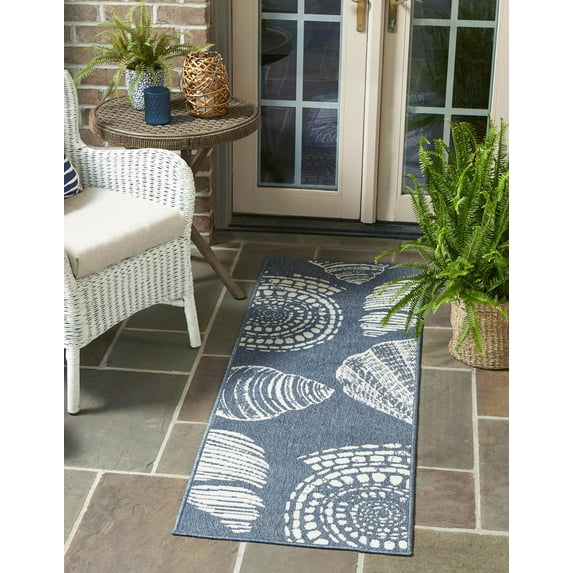 Unique Loom Outdoor Coastal Collection Area Rug - Bodrum (2' x 8' Runner Navy Blue/Ivory)