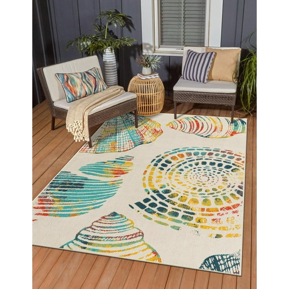 Unique Loom Outdoor Coastal Collection Area Rug - Bodrum (5' 3" x 8' Rectangle Multi/Navy Blue)