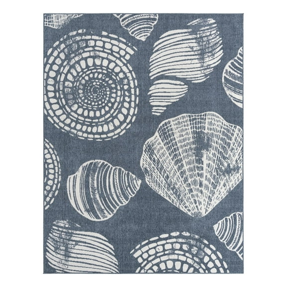 Unique Loom Outdoor Coastal Collection Area Rug - Bodrum (7' 10" x 10' Rectangle Navy Blue/Ivory)